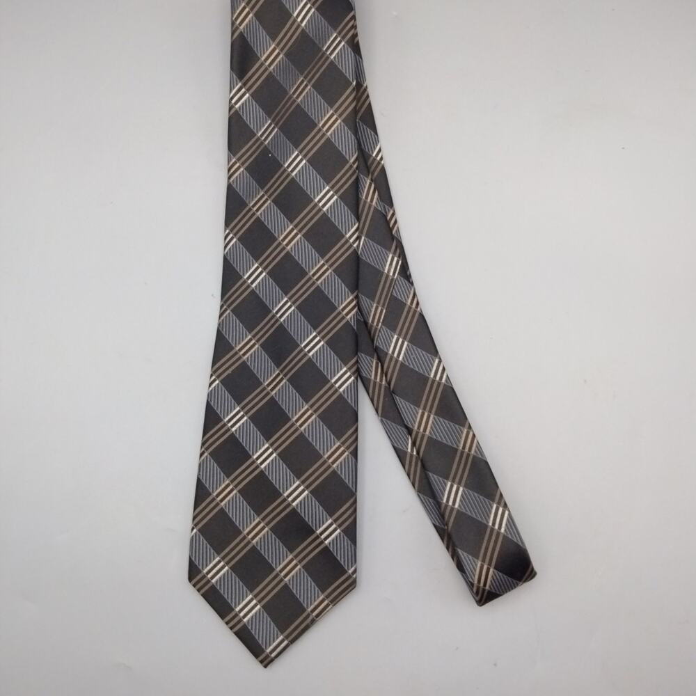 Vintage Michael Kors Tie 100% Silk Necktie Black Brown Gray Argyle Diamond Work